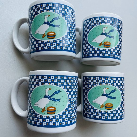 Vintage Blue Ribbon Goose Cottage/Farm House Coffee Mugs 11oz Set of 4 - Picture 2 of 8